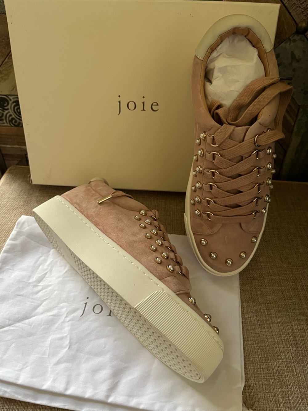Joie Women's Pink Suede Studded Platform Sneakers - Picture 3 of 5